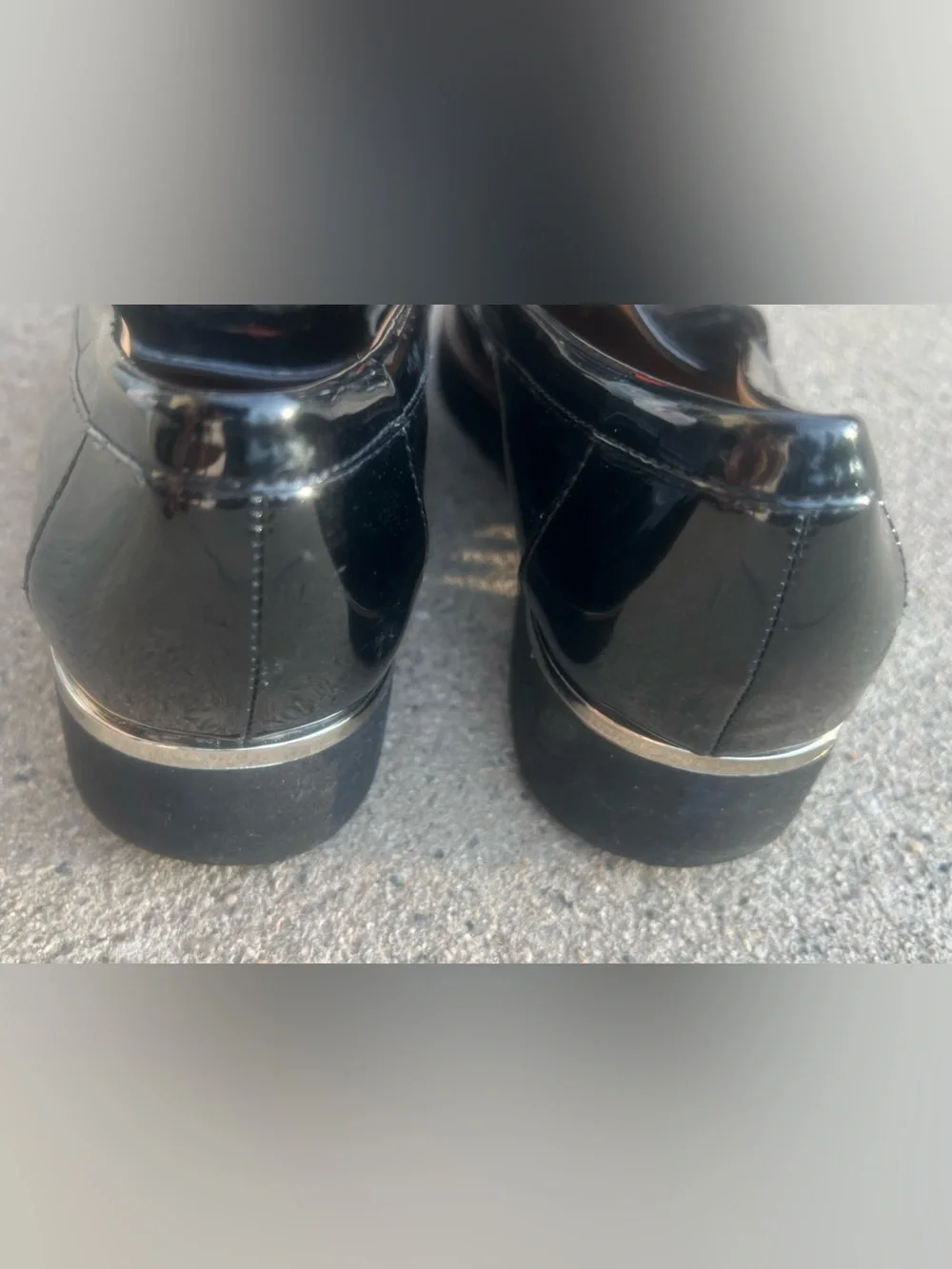 Franco Sarto Carolynn Black Patent Tassel Loafers Lug Sole Slip On Shoes SZ 8.5